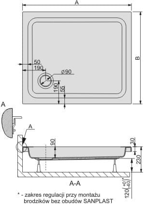 Brodzik prostokątny 70x100 cm Sanplast Free Line B/FREE 615-040-0070-01-000