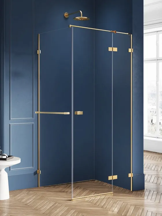 NZ4 KABINA AVEXA GOLD BRUSHED 1D PROSTOKĄTNA P 100x100x200 CZYSTE 6mm ACTIVE SHIELD 2.0 WIESZAK