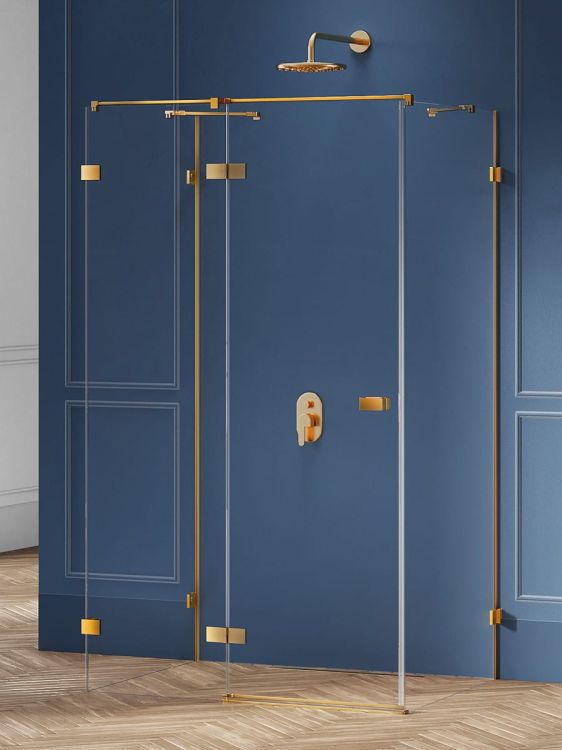 KABINA AVEXA GOLD BRUSHED 1D KWADRATOWA PRZYŚCIENNA L 100x100x200 CZYSTE 6mm ACTIVE SHIELD 2.0