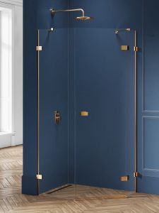KABINA AVEXA GOLD BRUSHED 1D PIĘCIOKĄTNA ASYMETRYCZNA L 100x80x200 CZYSTE 6mm ACTIVE SHIELD 2.0 DRZWI PRAWE
