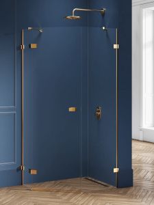 KABINA AVEXA GOLD BRUSHED 1D PIĘCIOKĄTNA ASYMETRYCZNA p 100x80x200 CZYSTE 6mm ACTIVE SHIELD 2.0 DRZWI LEWE