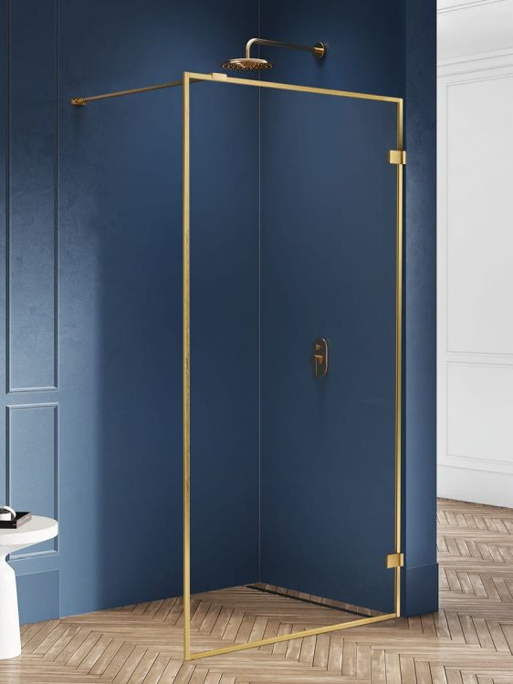 NZ4 KABINA AVEXA GOLD BRUSHED WALK-IN U 100x200 CZYSTE 6mm ACTIVE SHIELD 2.0 RAMKA ALU