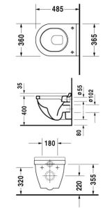miska wisząca Compact Starck 3 Duravit rys.tech.