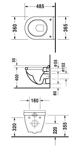 miska wisząca Compact Starck 3 Duravit rys.tech.