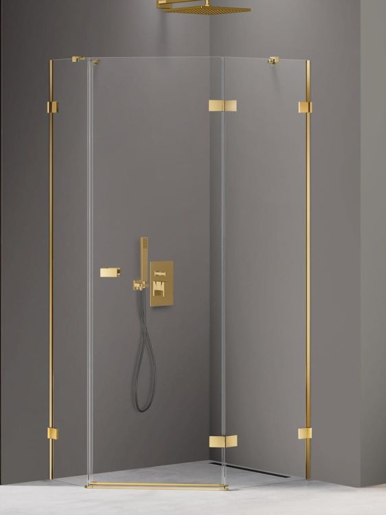 KABINA AVEXA GOLD SHINE 1D PIĘCIOKĄTNA ASYMETRYCZNA P 100x80x200 CZYSTE 6mm ACTIVE SHIELD 2.0 DRZWI PRAWE