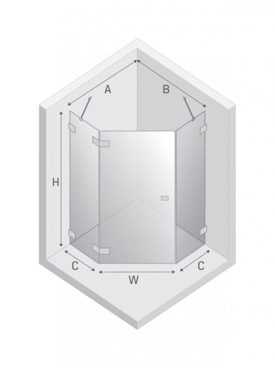 KABINA AVEXA GUNMETAL BRUSHED 1D PIĘCIOKĄTNA L 90x90x200 CZYSTE 6mm ACTIVE SHIELD 2.0
