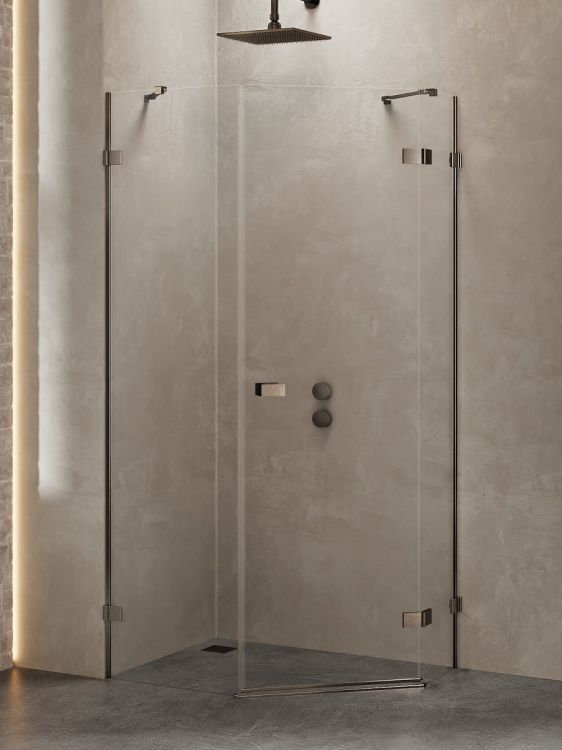 KABINA AVEXA GUNMETAL BRUSHED 1D PIĘCIOKĄTNA ASYMETRYCZNA L 100x80x200 CZYSTE 6mm ACTIVE SHIELD 2.0 DRZWI PRAWE