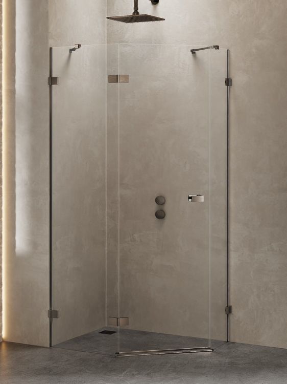 KABINA AVEXA GUNMETAL BRUSHED 1D PIĘCIOKĄTNA ASYMETRYCZNA L 100x80x200 CZYSTE 6mm ACTIVE SHIELD 2.0 DRZWI LEWE