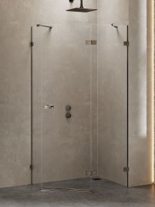 KABINA AVEXA GUNMETAL BRUSHED 1D PIĘCIOKĄTNA ASYMETRYCZNA P 100x80x200 CZYSTE 6mm ACTIVE SHIELD 2.0 DRZWI PRAWE