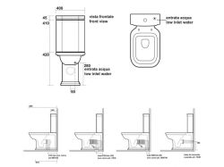 Kerasan Waldorf czarna miska stojąca WC z mechanizmem spłukującym złoto 411704+418104+750991 - rysunek techniczny