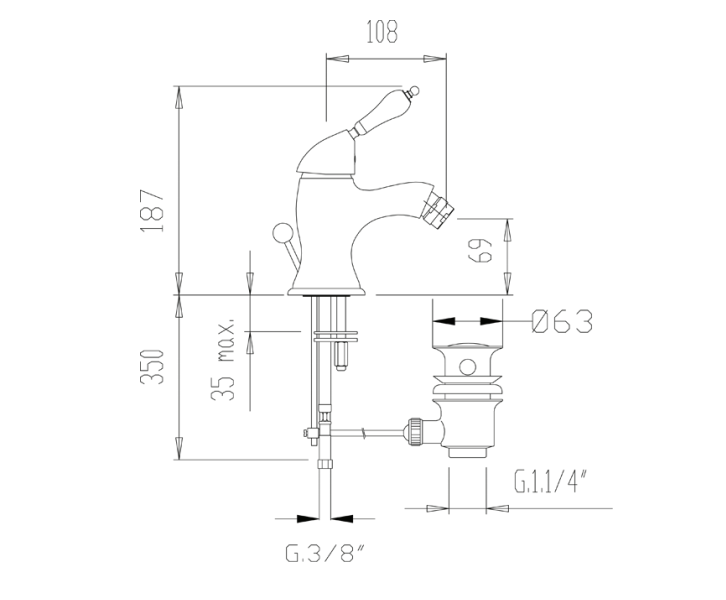 rysunek baterii bidetowej vara