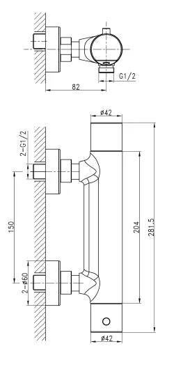 Bateria prysznicowa termostatyczna ścienna Sapho Kimura KU245 chrom