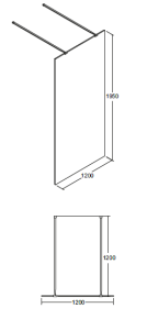 Kabina prysznicowa walk in 120x195 cm z panelem bocznym 50 cm Besco Aveo Due 120 rys. tech.