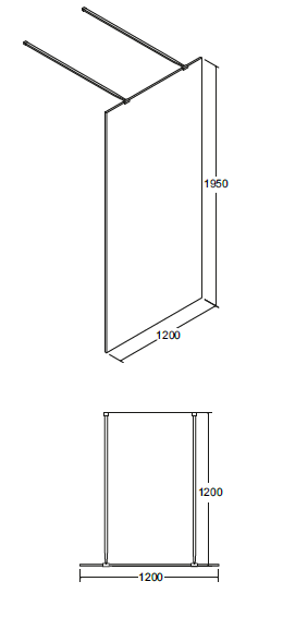 Kabina prysznicowa walk in 120x195 cm z panelem bocznym 50 cm Besco Aveo Due 120 rys. tech.