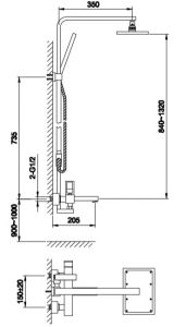 Kolumna prysznicowa z prostokątną deszczownicą 20x15 cm Kohlman Nexen QW277U chrom
