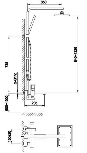 Kolumna prysznicowa z prostokątną deszczownicą 20x15 cm Kohlman Nexen QW277U chrom