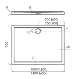 Brodzik prostokątny 90x120x5cm Schedpol Corrina 3.0687 rys.tech.