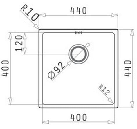 Pyramis ASTRIS zlewozmywak jednokomorowy 34X40 cm Pyramis ASTRIS zlewozmywak jednokomorowy 40X40 cm 101027701 rysunek techniczny