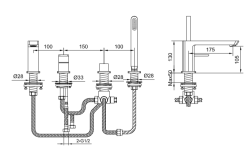  Bateria wannowa 4-otworowa Kohlman Foxal QB244F chrom rys. tech.