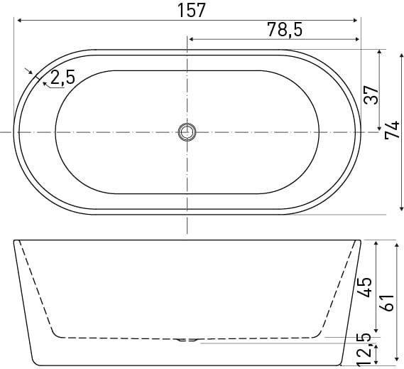 Wanna wolnostojąca 157x74 cm Kerra Nora rys.tech.