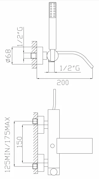 Bateria wannowa ścienna Sapho Thor 9008