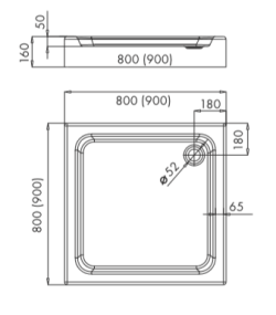 Brodzik kwadratowy 80x80x16cm Schedpol Eko 2.0 3.320 rys.tech.