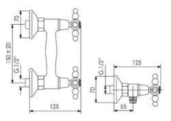  Bateria prysznicowa ścienna retro Giulini Parigi 7307 bronzo rys. tech.