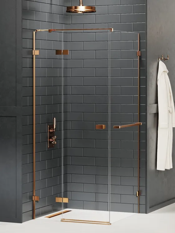 NZ4 KABINA AVEXA COPPER BRUSHED 1D PROSTOKĄTNA L 80x70x200 CZYSTE 6mm ACTIVE SHIELD 2.0 WIESZAK