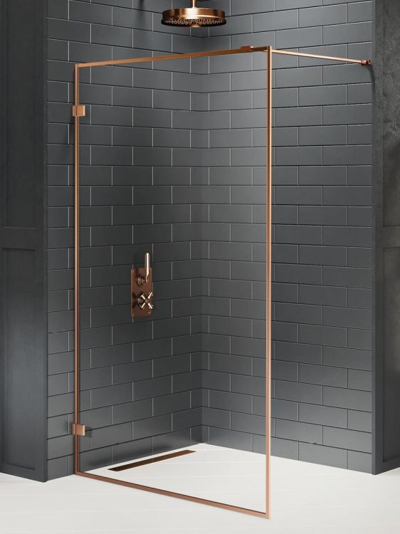 NZ4 KABINA AVEXA COPPER BRUSHED WALK-IN U 110x200 CZYSTE 6mm ACTIVE SHIELD 2.0 RAMKA ALU