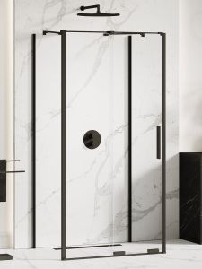 NZ4 KABINA SMART BLACK 1D PROSTOKĄTNA PRZYŚCIENNA U 110x90x200 CZYSTE 8mm ACTIVE SHIELD 2.0