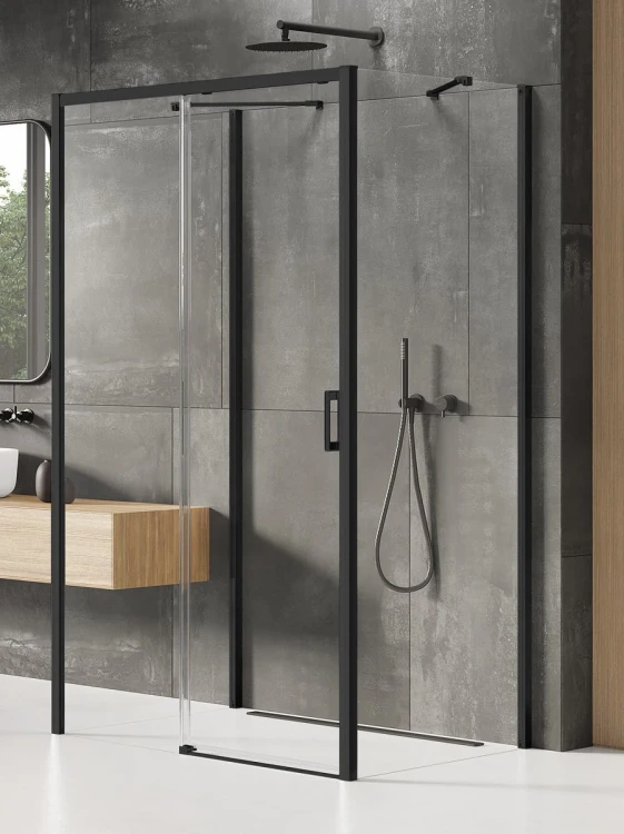 NZ2 KABINA PRIME BLACK 1D PROSTOKĄTNA PRZYŚCIENNA L 110x90x200 CZYSTE 6mm ACTIVE SHIELD 2.0