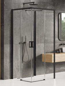 NZ2 KABINA PRIME BLACK 2D KWADRATOWA PRZYŚCIENNA U 80x80x200 CZYSTE 6mm ACTIVE SHIELD 2.0