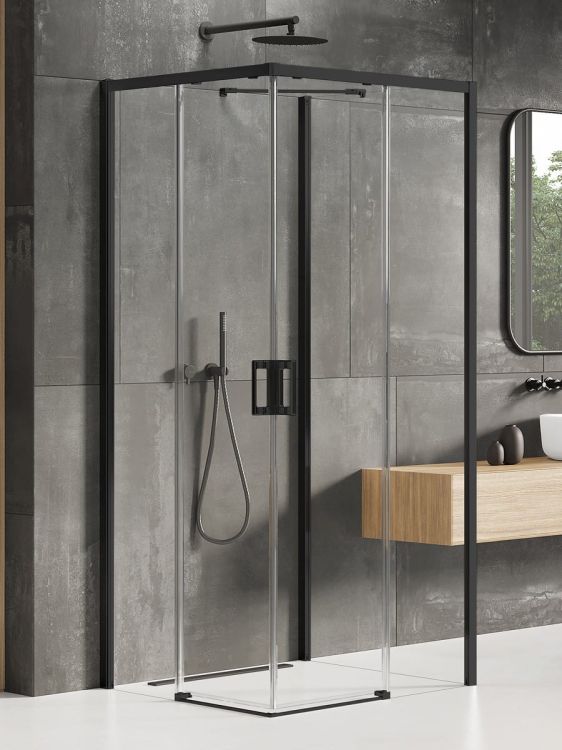 NZ2 KABINA PRIME BLACK 2D KWADRATOWA PRZYŚCIENNA U 100x100x200 CZYSTE 6mm ACTIVE SHIELD 2.0