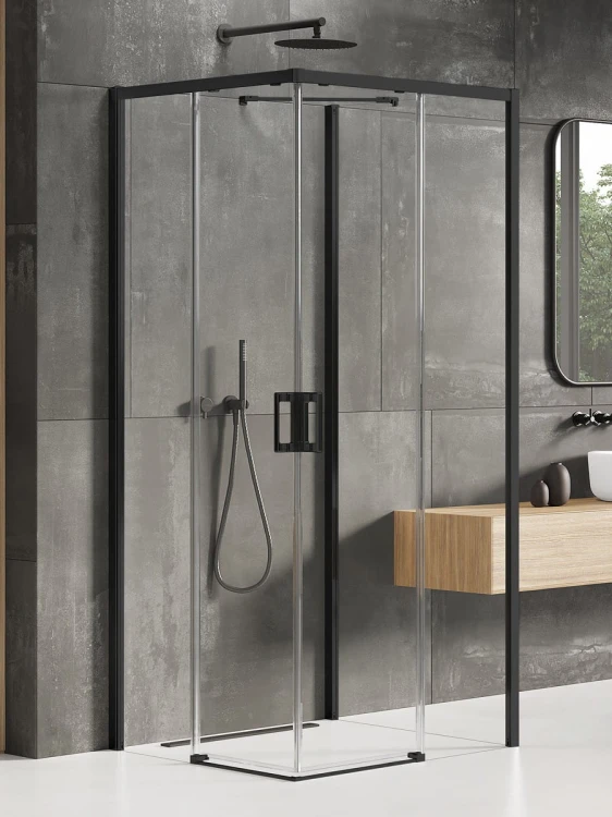 NZ2 KABINA PRIME BLACK 2D PROSTOKĄTNA PRZYŚCIENNA L 100x80x200 CZYSTE 6mm ACTIVE SHIELD 2.0