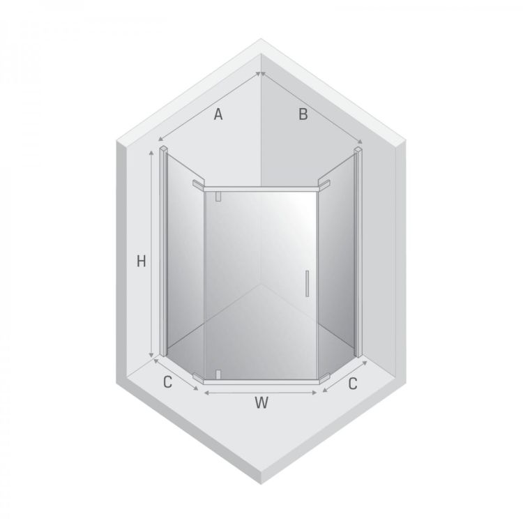 KABINA NEW KOMFORT BLACK 1D PIĘCIOKĄTNA U 90x90x195 GRAFIT 8mm ACTIVE SHIELD 2.0
