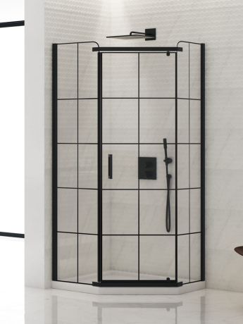 Przejdź do produktu KABINA NEW KOMFORT BLACK 1D PIĘCIOKĄTNA U 90x90x195 CZYSTE 8mm ACTIVE SHIELD 2.0 WZÓR KRATKA