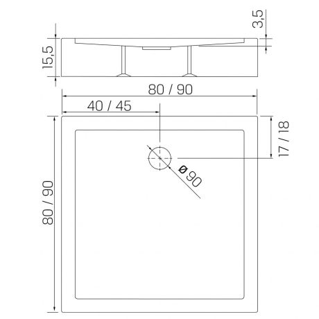 Przejdź do produktu BRODZIK CANTARE KWADRATOWY BIAŁY AKRYLOWY 90x90x15,5