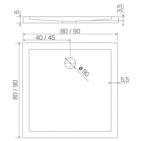 Przejdź do produktu BRODZIK CANTARE KWADRATOWY BIAŁY AKRYLOWY 90x90x6