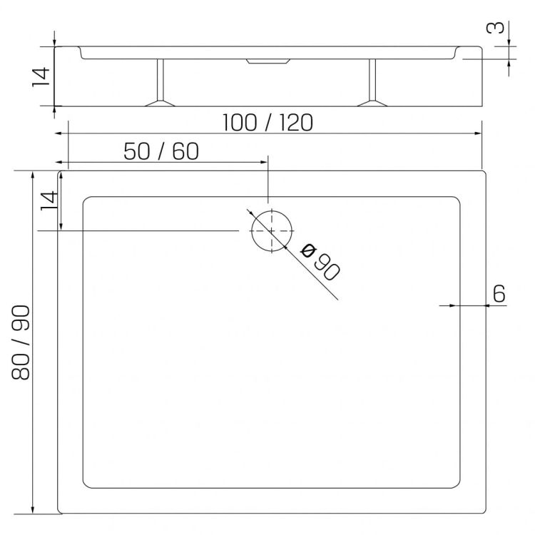 BRODZIK COLUMBUS PROSTOKĄTNY BIAŁY AKRYLOWY 100x80x14