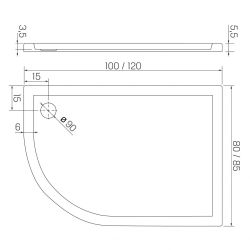 BRODZIK MAXIMA ULTRA ASYMETRYCZNY P BIAŁY AKRYLOWY 120x85x5,5