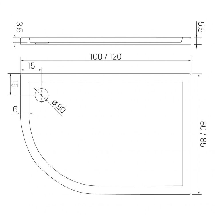 BRODZIK MAXIMA ULTRA ASYMETRYCZNY P BIAŁY AKRYLOWY 120x85x5,5