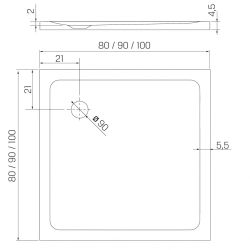 BRODZIK MILD KWADRATOWY BIAŁY AKRYLOWY 100x100x4,5