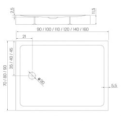 BRODZIK MILD PROSTOKĄTNY BIAŁY AKRYLOWY 80x120x11,5