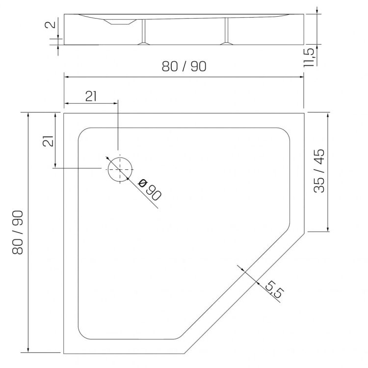 BRODZIK MILD STONE PIĘCIOKĄTNY BIAŁY AKRYLOWY 80x80x11,5