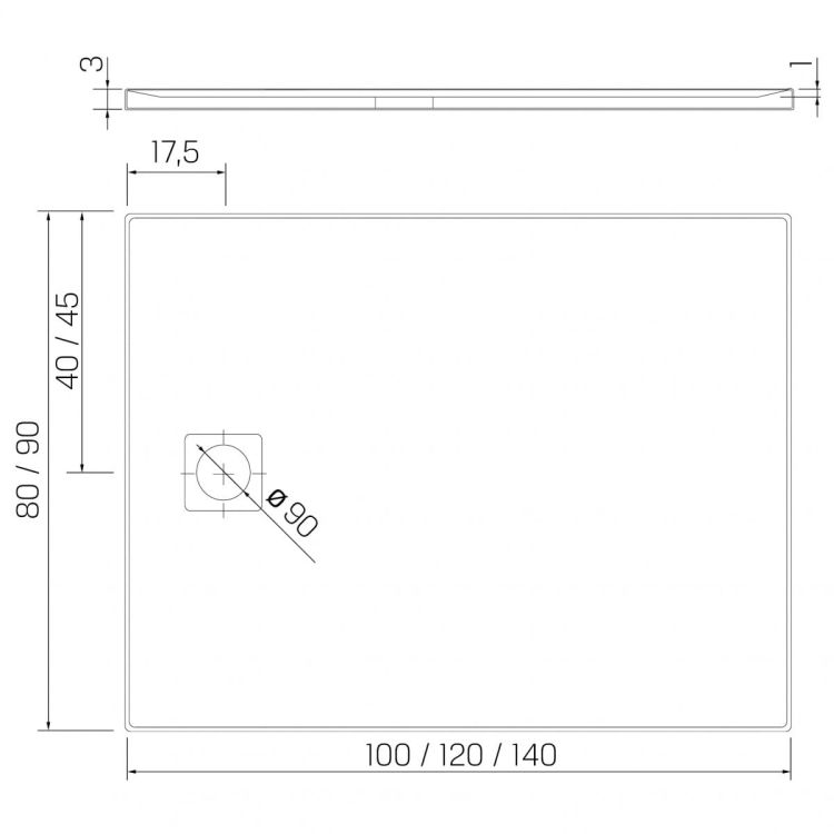 BRODZIK MORI PROSTOKĄTNY BIAŁY KONGLOMERATOWY 140x90x3