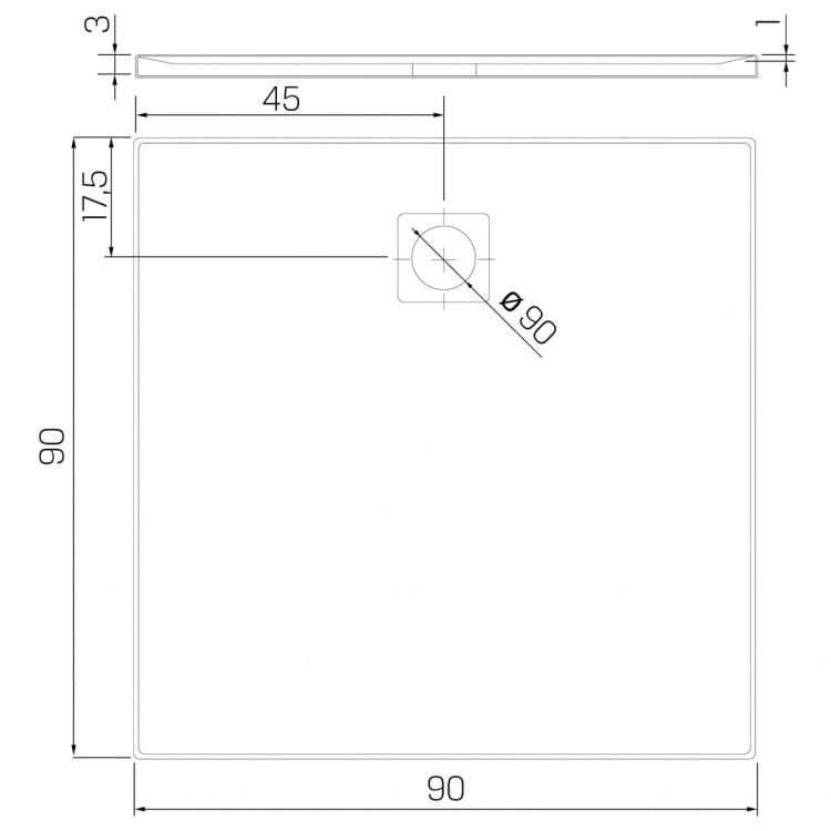 BRODZIK MORI KWADRATOWY SZARY KONGLOMERATOWY 90x90x3