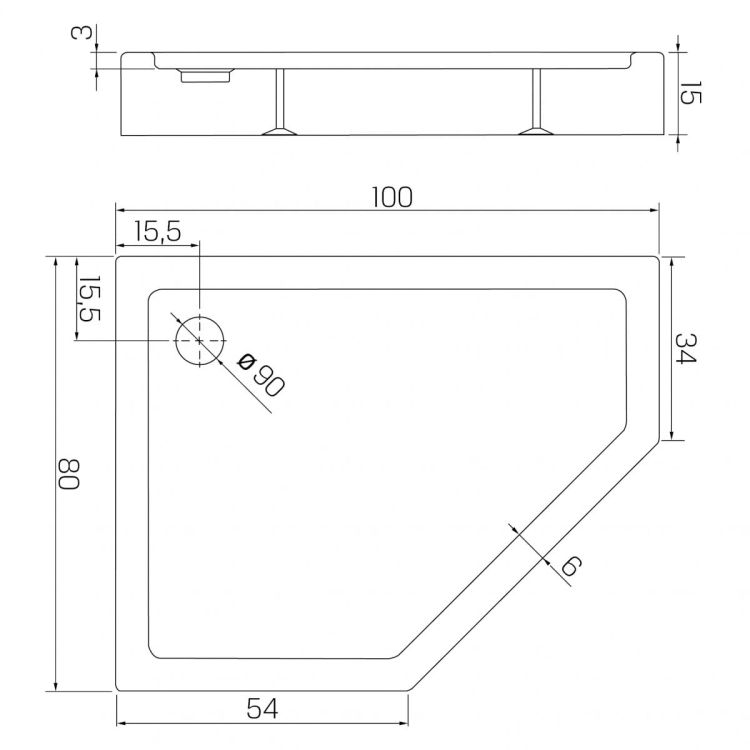 BRODZIK NEW AZURA ASYMETRYCZNY L BIAŁY AKRYLOWY 100x80x15