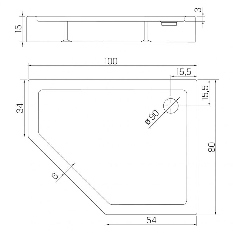 BRODZIK NEW AZURA ASYMETRYCZNY P BIAŁY AKRYLOWY 100x80x15