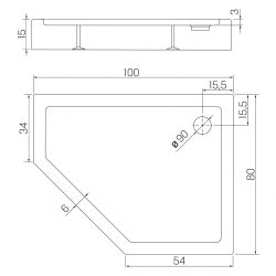 BRODZIK NEW AZURA ASYMETRYCZNY P BIAŁY AKRYLOWY 100x80x15