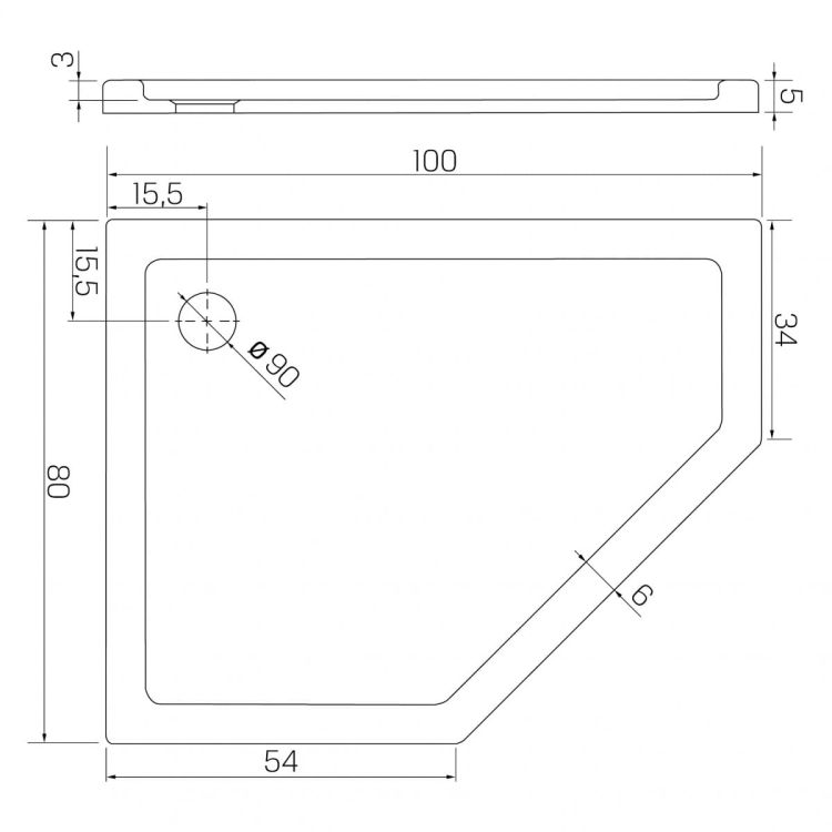 BRODZIK NEW AZURA ASYMETRYCZNY P BIAŁY AKRYLOWY 100x80x5